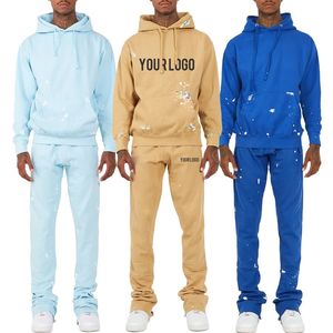 Survêtements évasés unisexes de haute qualité Logo personnalisé imprimé automne poids lourd à capuche Streetwear polaire pull costume évasé - Product Image 1