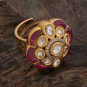 Kundan Fashionable Wedding Finger <b>Ring</b> Princess Cut Inlay <b>Gold</b> Plated Adjustable Size Style 180254 - Product Image 5