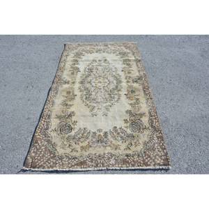 Classique Vintage turc tapis Beige marron 3.8 X 7.2ft laine Patchwork Rectangle Latex support peluche Pile hauteur pour salon chambre - Product Image 1