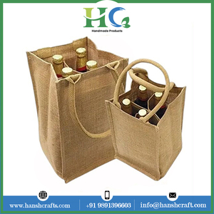 Mini porte-vin biologique de haute qualité Logo personnalisé sac de jute poignée en coton exportateur indien toile tissu sac à provisions de qualité supérieure - Product Image 2