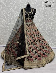 Filet de mariée à broderie assortie multi-fils lourds Lehenga Choli pour femmes, vêtements de fête de mariage pour adultes - Product Image 2