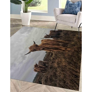 Alfombra con Diseño de Vaca Highland: Estampado de Animales Salvajes, Decoración de Oficina, Alfombra Delgada No Tejida - Product Image 2