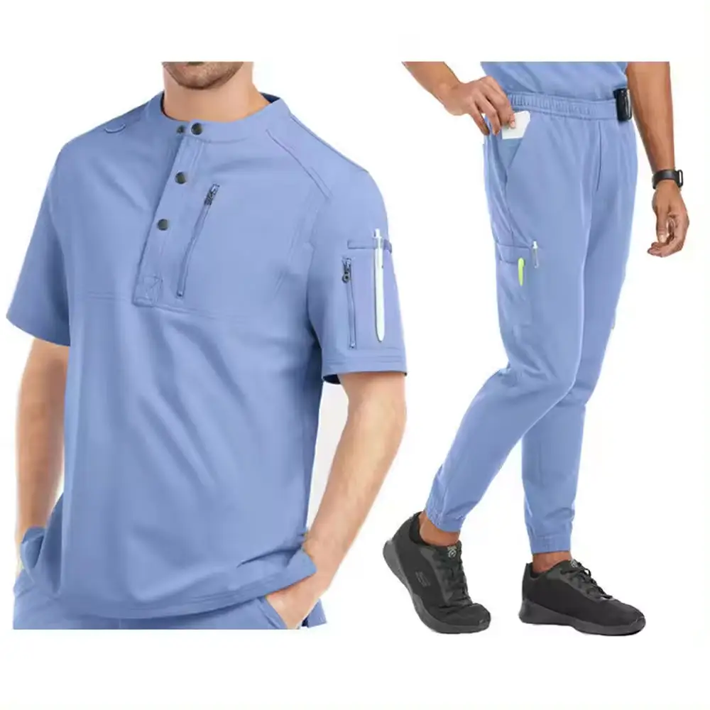 Wholesale Fashionable Solid Color Scrub Suit OEM Service Hospital Doctor and Nurse Uniform Working Scrub