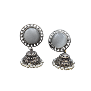 <b>Hot</b> Selling Best Design Fashionable Jewelry Silver Look Alike <b>Stone</b> Stud Jhumka Earring Jewelry for Girls and Women - Product Image 4