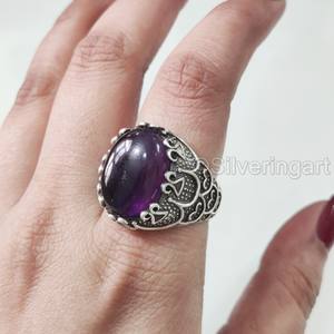 Mayorista Anillo para hombre Piedra preciosa amatista natural Anillo de piedra natal de Febrero Todos los tamaños Joyería de fiesta árabe Anillo de plata esterlina 925 - Product Image 1