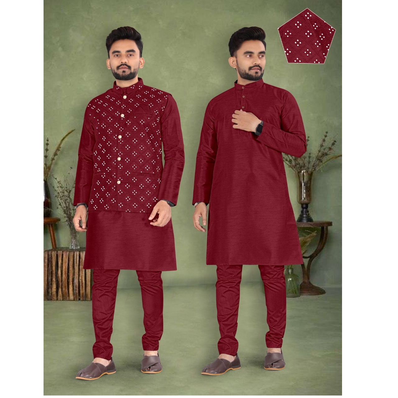 Indian Traditional Party Wear Heavy Banglori Silk with inner in kurta With Pajama & koti Jacket For Mens Wholesale Rate Surat