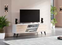 Meuble TV Matmazel blanc et gris moderne du fabricant turc, en bois, réglable et convertible, pour salon et chambre à coucher, style européen