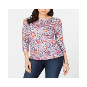 Top da Donna Charter Club XL in Cotone Pima Stampato con Scollo a Barca, Fantasia Floreale Multicolore, Asimmetrico, con Logo Ricamato, in Maglia Satinata - Product Image 1