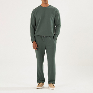<b>Men</b> <b>Green</b> Tracksuit Set Crewneck Sweatshirt Jogger Pants Streetwear Relaxed Style Athleisure Outfit Casual 100%Cotton Sweat <b>Suit</b> - Product Image 1