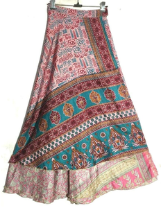 Double Layer Sari Silk <b>Wrap</b> <b>Skirt</b> Maxi Length Boho Style Free Size <b>Long</b> <b>Skirt</b> for Women Lightweight Breathable and Comfortable - Product Image 5
