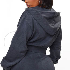 Latest Fashion Hooded <b>Women's</b> Gym Fitness <b>Crop</b> Top with Custom Front Logo Breathable Eco-Friendly Cotton Fleece & Quick Dry - Product Image 2