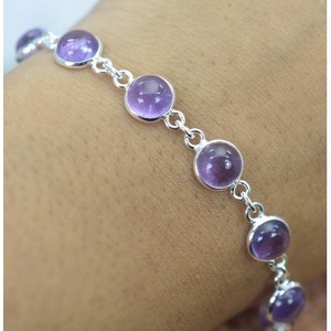 925 Sterling Silver Ball-Shaped <b>Amethyst</b> Crystal <b>Bracelet</b> with Bezel Setting Unisex Everyday Wear - Product Image 2