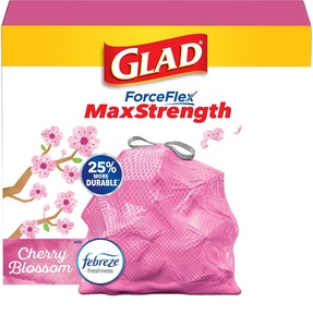 Sacs poubelle de cuisine Glad Tall 13 gallons, sacs poubelle MaxStrength à la senteur de fleurs de cerisier, avec cordon de serrage, 90 unités - Product Image 1