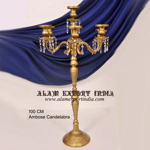 Candelabro barroco dorado de cinco brazos candelabros de cristal dorado brillante en relieve antiguo para decoración de centro de mesa de boda - Product Image 6