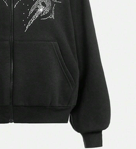 Vente en gros abordable Rhinestones Hoodies à vendre Trendy Bling Hooded Tops Bulk Order Online - Product Image 6