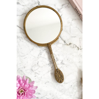 Miroir à main vintage antique décoratif en métal plaqué or, miroir de maquillage cosmétique à main avec poignée ornée, style classique
