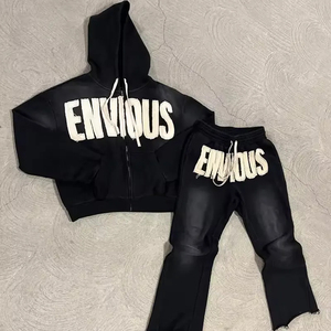 Ensemble de survêtement unisexe surdimensionné avec broderie dégradée et délavé à l'acide pour hommes de grande taille Sweat à capuche imprimé et jogger - Product Image 5