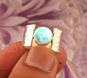 Larimar Natural redondo 10mm sólido 925 plata esterlina martillado textura boda fiesta desgaste anillo para mujer eternidad Vermeil joyería - Product Image 5