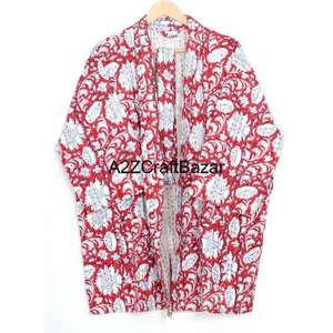 Chaqueta Kimono A2ZCraftBazar 100% Algodón, Estampado Floral, Reversible, Transpirable, Acolchada, Cuello en V, Botones Cubiertos, Multi-Temporada - Product Image 5