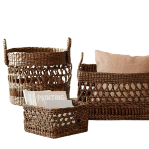 ชุดตะกร้าเก็บผักตบชวาธรรมชาติเป็นมิตรกับสิ่งแวดล้อมชุด3มือคุณภาพสูงจากโรงงานเวียดนามดีไซน์สะดุดตา - Product Image 1