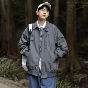 เสื้อแจ็กเก็ตหนังเทียมสำหรับผู้ชาย, เสื้อแจ็คเก็ตหนัง PU สำหรับวัยรุ่นเสื้อโค้ททรงหลวมลำลองผ้าแคนวาสฤดูใบไม้ร่วงใหม่ - Product Image 2