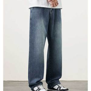 เครื่องแต่งกายแนวสตรีทของผู้ชายกางเกงยีนส์ทรงตรงเข้ารูปลำลองปรับแต่งได้สำหรับฤดูร้อนซักด้วยหินสีเข้มอ่อน - Product Image 1