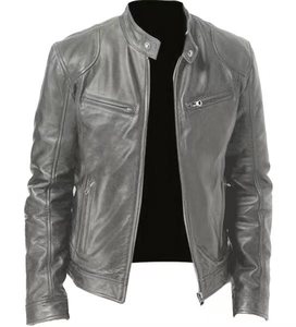 Chaqueta de cuero PU con cremallera para hombre, abrigo de primavera y otoño, chaqueta de moda para hombre, chaqueta informal ajustada con cuello levantado - Product Image 4