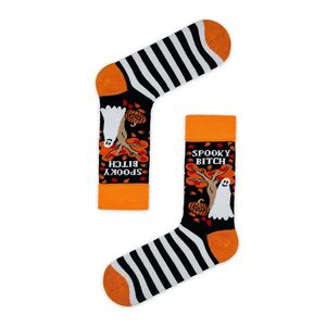 Spooky Halloween Printed Ankle-Length <b>Sock</b> One Size Fits All Knitted Nylon Spandex <b>Warm</b> for All Seasons with Logo on Body Cuff - Product Image 1