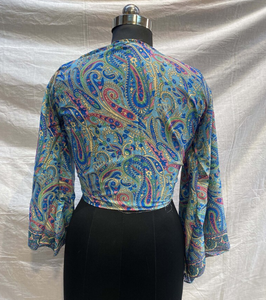 Top corto de seda para mujer, estilo cruzado corto, diseño de corbata frontal, tela suave, ligera y transpirable para trajes informales de verano, ropa de noche - Product Image 4