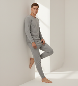 Nordic Ease Grey <b>Men</b> <b>Thermal</b> Suit Soft Full Sleeve Breathable Heat Retaining Fabric <b>for</b> Seasonal Warmth - Product Image 1