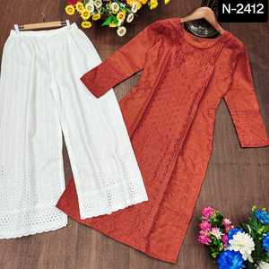 Top de algodón flameado de primera calidad para ropa étnica india con hermoso Palazzo de algodón de trabajo Chikankari para ropa informal y ropa de Festival Kurti - Product Image 6