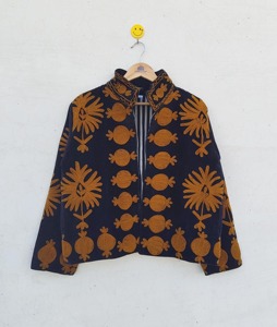 Veste en velours brodée de fleurs bohèmes, col mandarin, manches longues, grande taille, vêtements décontractés d'automne pour adultes - Product Image 1