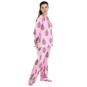 Luxurious Spring Loungewear Set Soft Pyjama-Set Comprising Pure Cotton Panama Nightdress Hand-Printed with Comfortable Fit - Product Image 4