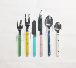 Ensemble de couverts réutilisables Bistrot multicolores en acier inoxydable avec finition argentée polie, service de table 6 pièces pour la cuisine - Product Image 3