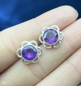 925 Sterling Silver Bohemian Style <b>Stud</b> <b>Earrings</b> Handmade Natural <b>Amethyst</b> for Engagement Anniversary Any Special Gift for Women - Product Image 4