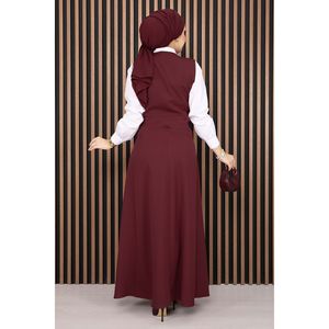 Conjunto de Dos Piezas de Crepé Borgoña para Mujer, Elegante Camisa de Manga Larga con Detalle Plisado y Chaleco, Talla XS para Oficina, MOQ 2 Piezas - Product Image 5