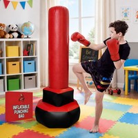 Sac de frappe gonflable pour enfants de 67 pouces, ensemble d'entraînement de boxe avec gants, rebond rapide, jouet de pratique de karaté autoportant pour la maison et la salle de sport