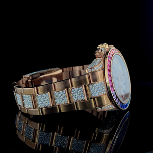 Montre chronographe de luxe entièrement glacée Leb Diamond Watch trois sous-cadrans 20mm largeur de bande montre mécanique colorée lunette de pierres précieuses - Product Image 2