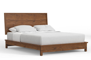 Juego de dormitorio duradero minimalista moderno, marco de cama de madera de teca de Color Natural, cabecero iluminado, muebles para el hogar para hoteles, villas, modelo - Product Image 4