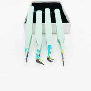 Pince à épiler pour extensions de cils en acier inoxydable recouvert de poudre rouge blush de type crochet incurvé, précision antistatique, volume russe - Product Image 4