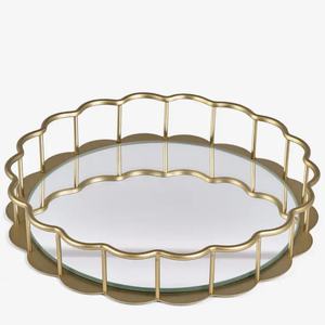 2026 Ramadan Decorations Hot Selling Modern Designer Rectangle <b>Gold</b> Metal <b>Mirror</b> Luxury Serving <b>Tray</b> - Product Image 4