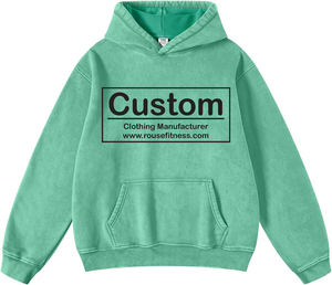 Venta al por mayor Unisex Cropped Hoodie 460GSM algodón Semi Cropped Boxy Fit Vintage Acid Wash Sun Faded mujeres Streetwear Hoodie - Product Image 1