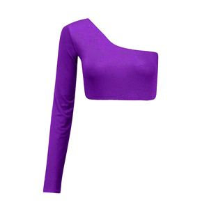 Top corto de un solo hombro para mujer, diseño ajustado sin espalda, transpirable, ropa de mujer, poliéster y spandex ecológicos para yoga. - Product Image 3