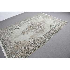 พรมวินเทจขนาด 5.6x9 ฟุต, พรมตุรกีขนาดใหญ่, พรมลายดอกไม้สีเบจน้ำตาล - Product Image 3