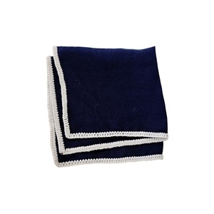 Navy Blue Solid Pattern <b>Pocket</b> <b>Square</b> with <b>White</b> Hand-Knitted Edges Breathable Custom Polyester and Silk Material - Product Image 1