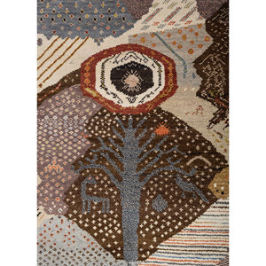 Alfombra Manchaha Beige y Marrón de Lana y Seda de Bambú Anudada a Mano Les-2800 con Diseño de Patchwork para Uso Doméstico - Product Image 3