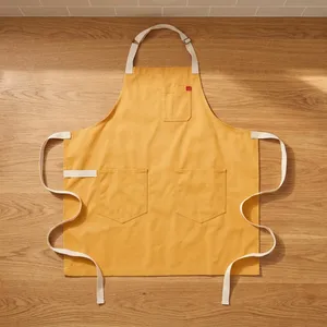Delantal sin Mangas de Lona Amarilla con Bolsillos, Resistente al Agua, Ecológico, Lavable a Máquina, para Cocinar, Uso Diario, Tejido de Lona - Product Image 1