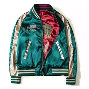 Chaqueta de Carreras de Seda Teñida con Logotipo Personalizado, Chaqueta Bomber de Satén, Botones de Lana, Bordado Universitario, Equipo de Béisbol, Transpirable, Invierno - Product Image 3