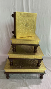 Handmade Handicraft Wooden Brass Fitted Inlay Bajot Chowki Set Of 4 For Pooja <b>Unit</b> Wedding Gift For Home Hotel And Pooja <b>Unit</b> - Product Image 2
