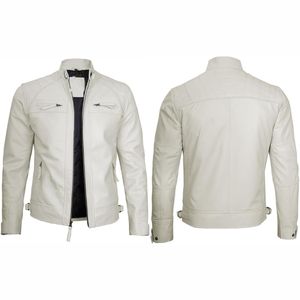 Chaqueta de Cuero Vacuno con Cuello Alto y Cremallera para Hombre, Otoño Invierno, Casual, Impermeable y Ecológica - Product Image 1